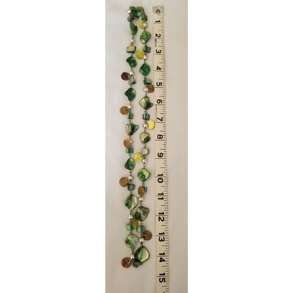 Iridescent Green & Yellow with Silver 28" Necklace and Clip-on Earrings Set - Picture 3 of 4
